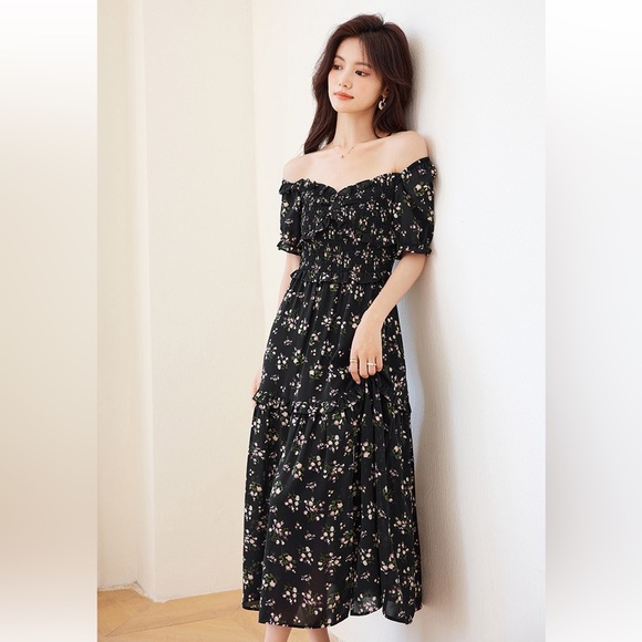 Black Floral Midi Sundress - Picture 1 of 10